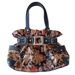 WILSONS LEATHER TRIM FABRIC CLOTH FLORAL FANCY GORGEOUS SHOULDER BAG ARM PURSE